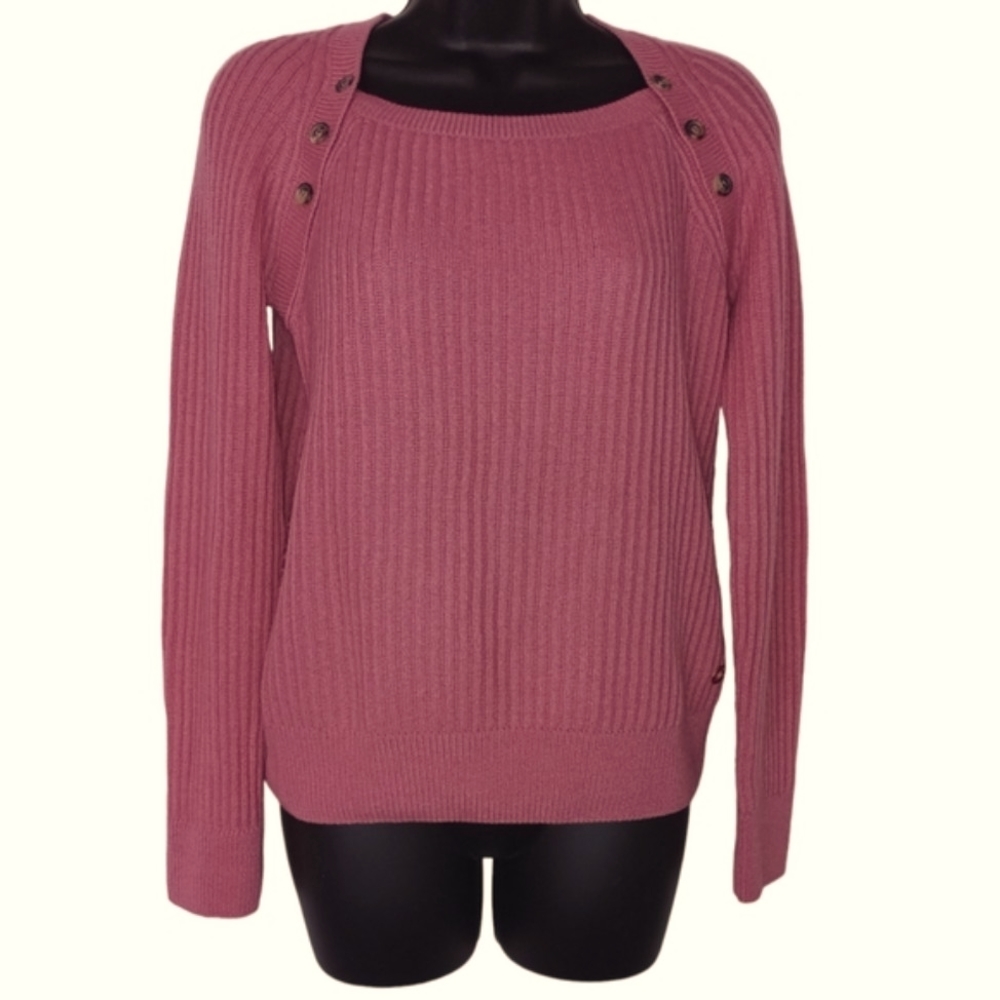 Loro Piana Rose Ribbed Crewneck Sweater with Shoulder Buttons